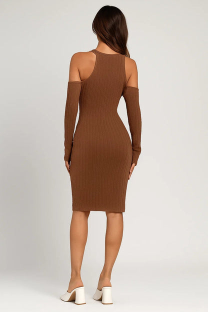 Strick Kleid | Schulterfrei mit Knopfleiste | Figurbetonte Form