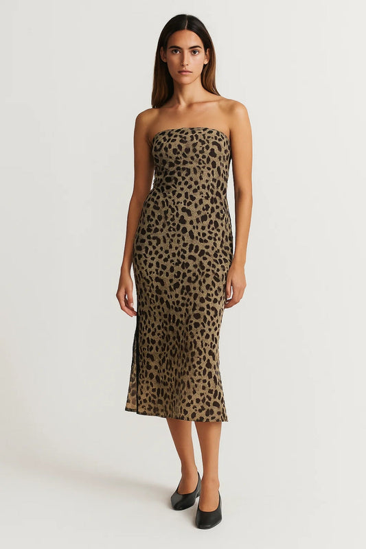 Trägerloses Midikleid | Schmale Passform mit Schlitz | Aussergewöhnlich und Feminin