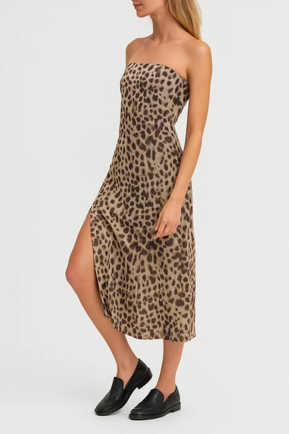 Trägerloses Midikleid | Schmale Passform mit Schlitz | Aussergewöhnlich und Feminin