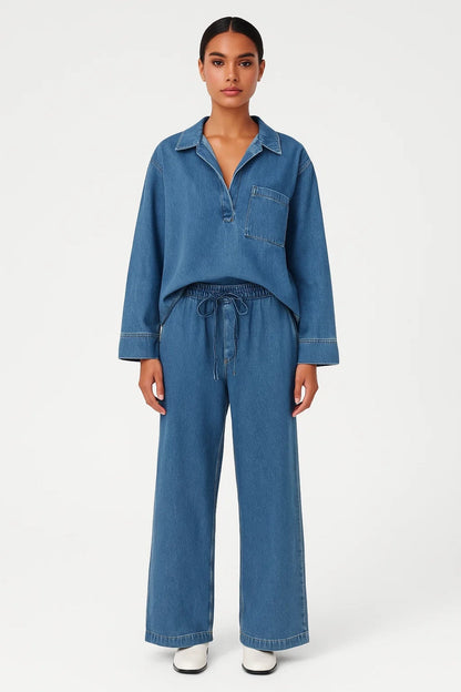 Weite Freizeit-Set | Lockerer Schnitt mit Brusttasche | Schlichte Eleganz