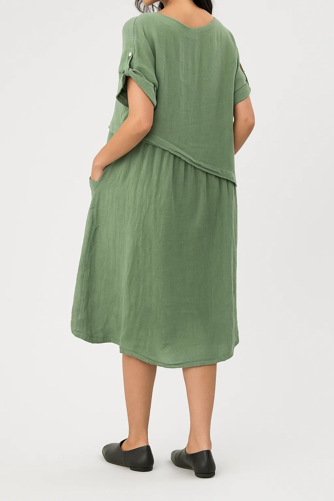 Weites Kleid | Kurzarm mit V-Ausschnitt | Lässige Eleganz