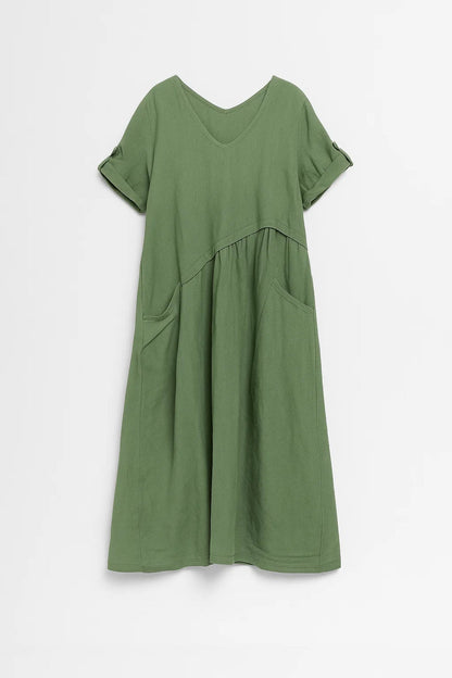 Weites Kleid | Kurzarm mit V-Ausschnitt | Lässige Eleganz