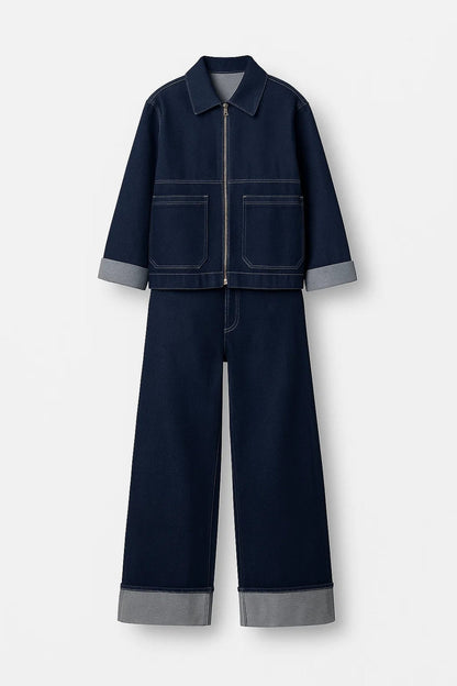 Zweiteilige Set | Kurze Jacke mit Reissverschluss | Moderner Oversize-Stil