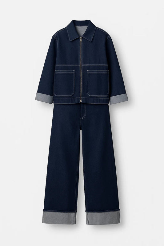 Zweiteilige Set | Kurze Jacke mit Reissverschluss | Moderner Oversize-Stil