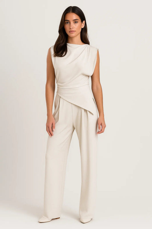 Zweiteiliges Set | Drapiertes Oberteil mit Hose | Elegante Schlichtheit