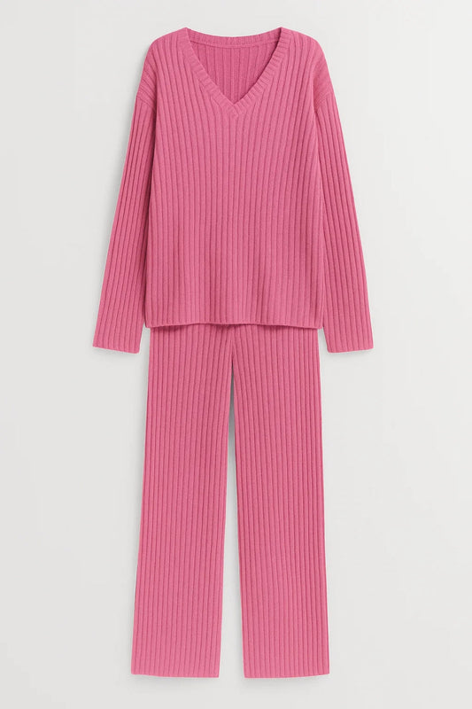 Zweiteiliges Set | Geripptes Oberteil & Weite Hose | Schlichter Komfort