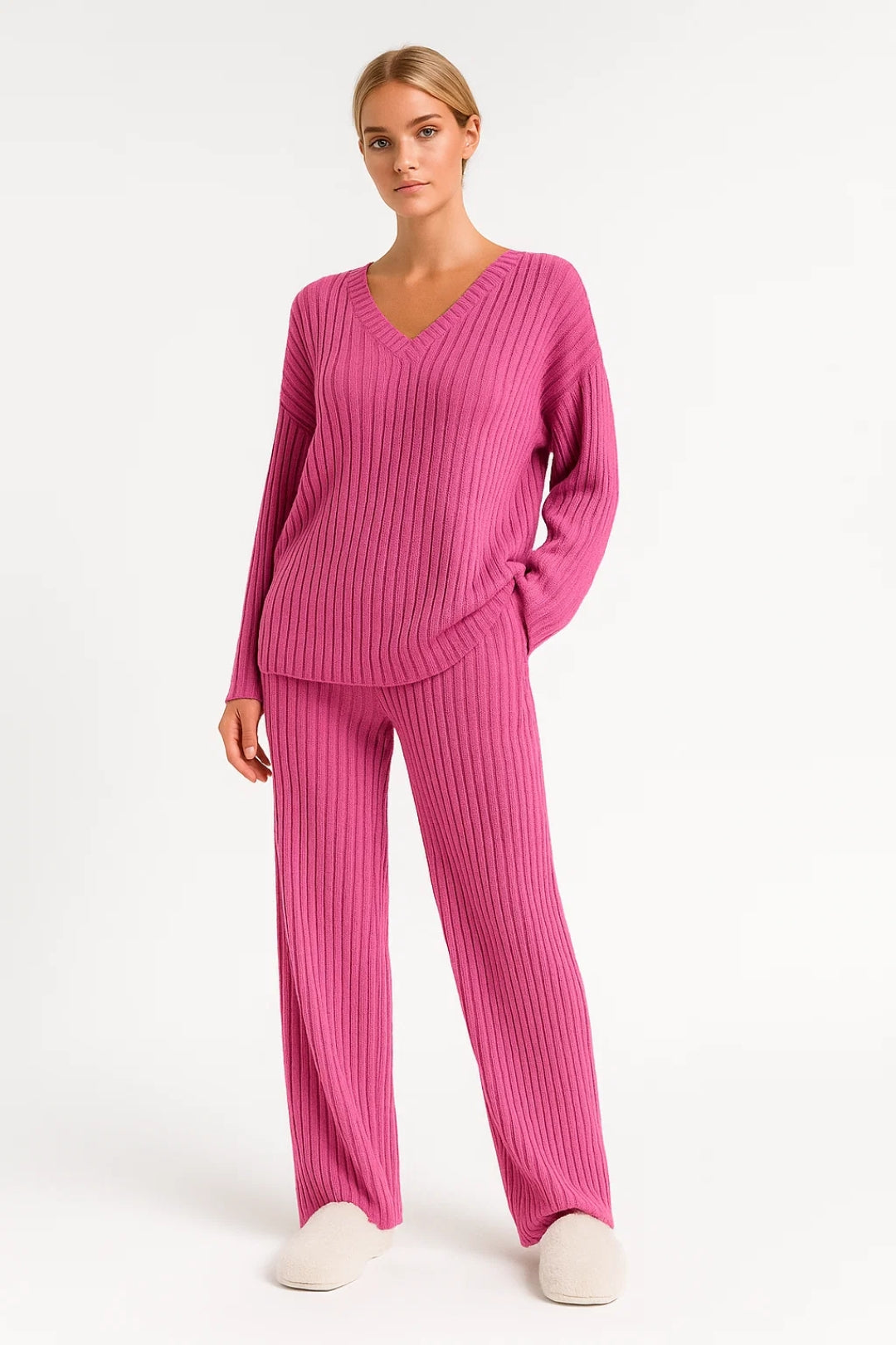 Zweiteiliges Set | Geripptes Oberteil & Weite Hose | Schlichter Komfort