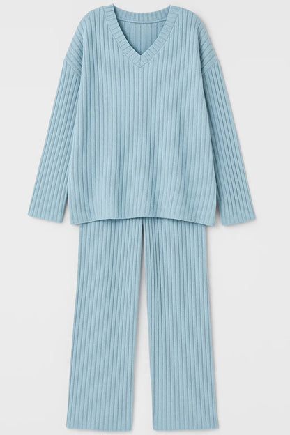 Zweiteiliges Set | Geripptes Oberteil & Weite Hose | Schlichter Komfort