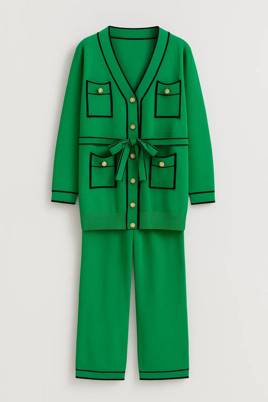 Zweiteiliges Set | Jacke mit Gürtel & Gerade Hose | Elegante Linienführung