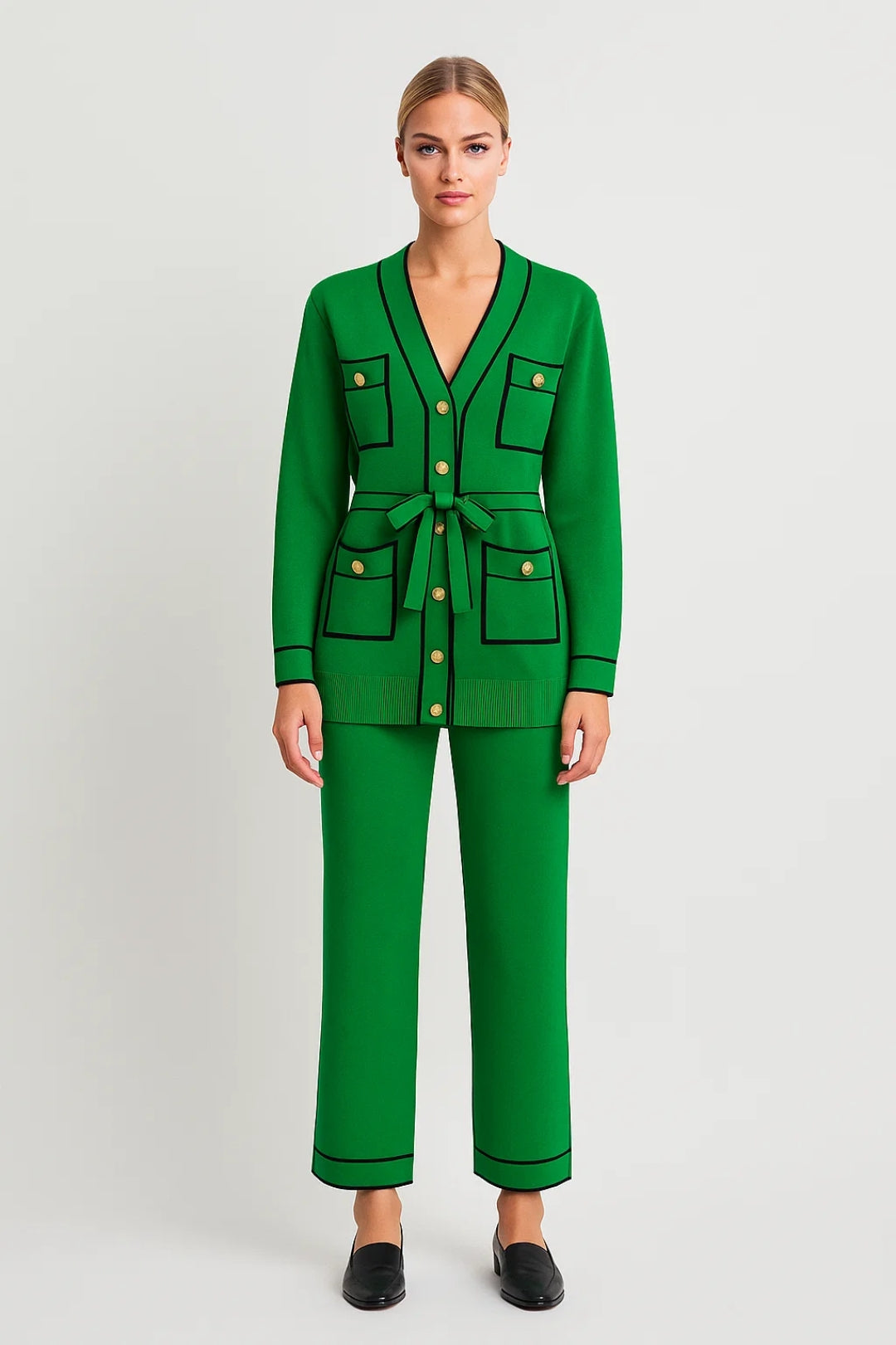Zweiteiliges Set | Jacke mit Gürtel & Gerade Hose | Elegante Linienführung