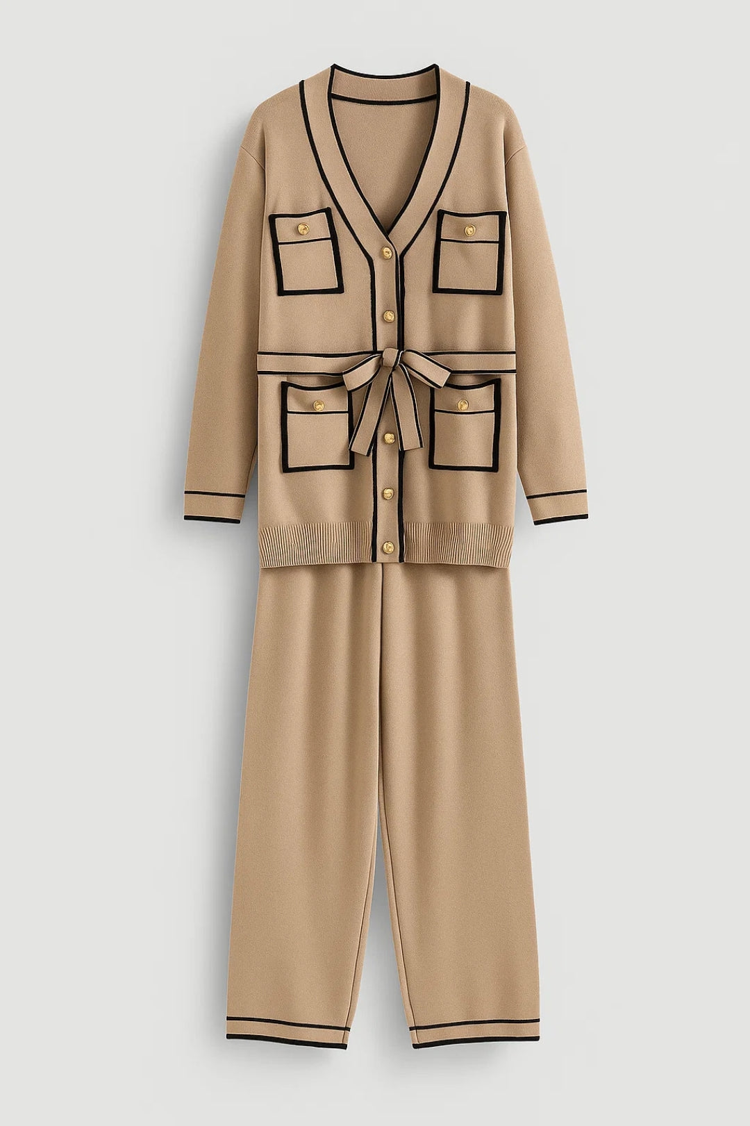 Zweiteiliges Set | Jacke mit Gürtel & Gerade Hose | Elegante Linienführung