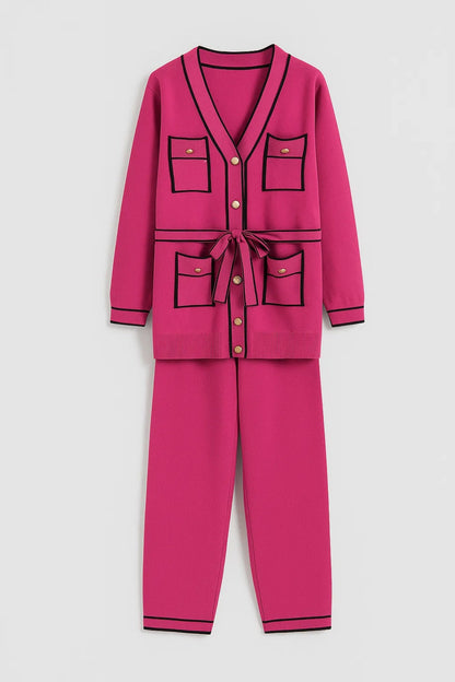 Zweiteiliges Set | Jacke mit Gürtel & Gerade Hose | Elegante Linienführung