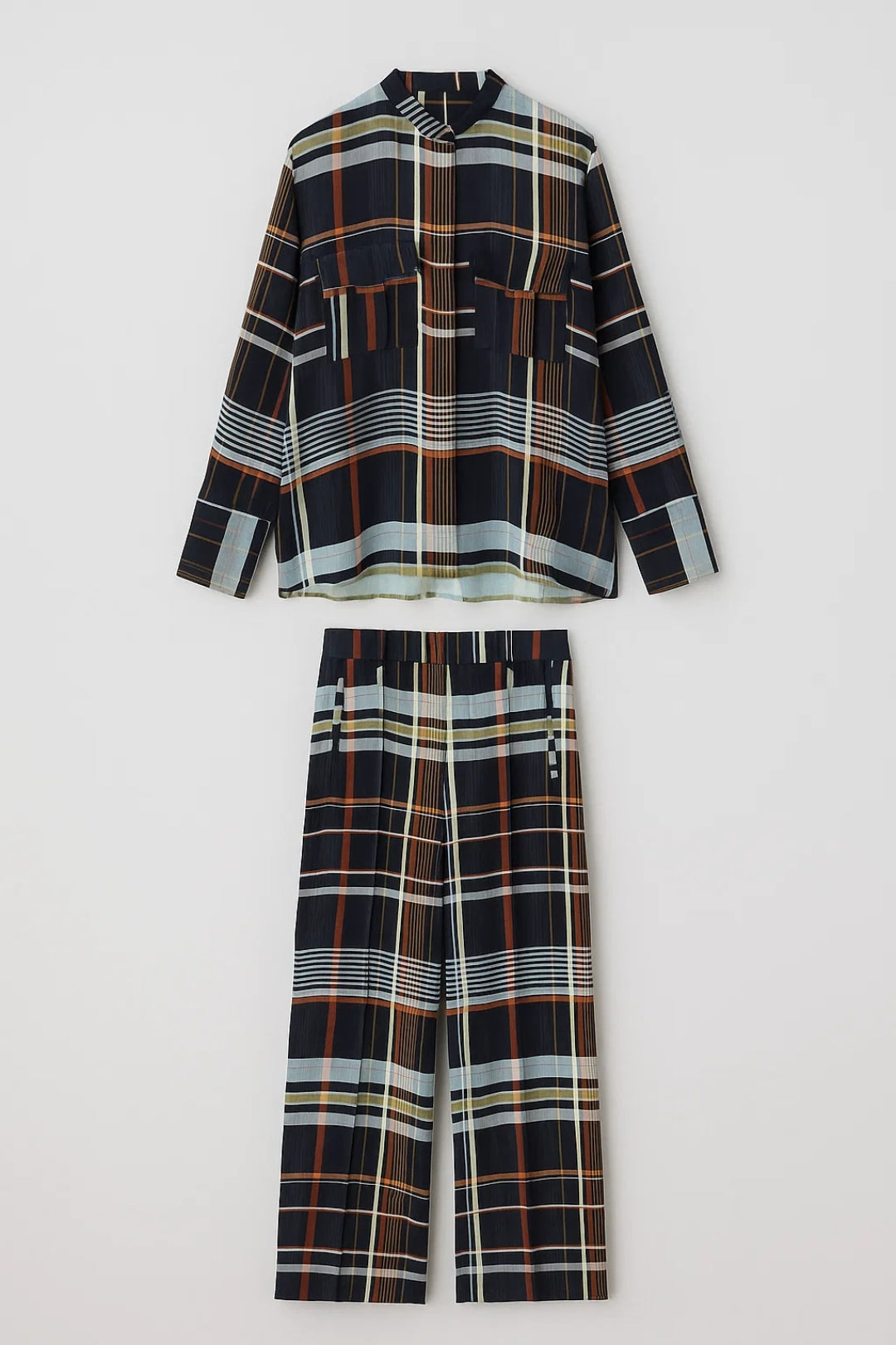 Zweiteiliges Set | Kariertes Oberteil & Weite Hose | Klassisch Modern