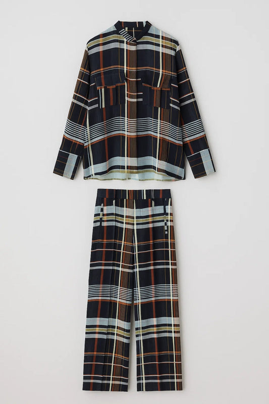 Zweiteiliges Set | Kariertes Oberteil & Weite Hose | Klassisch Modern