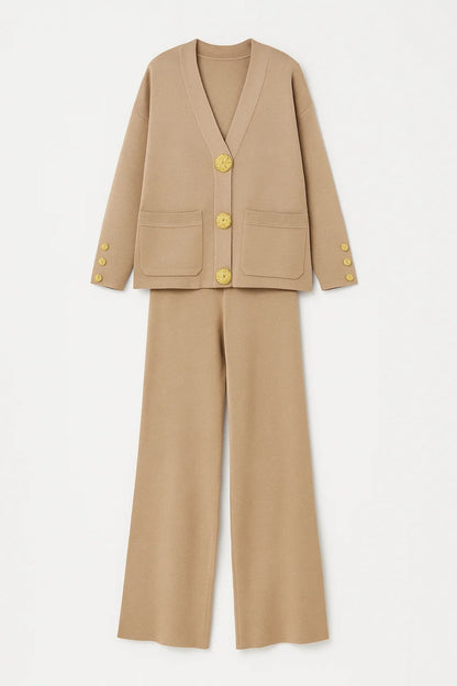 Zweiteiliges Set | Knopfjacke mit Taschen & Gerade Hose | Klassische Eleganz