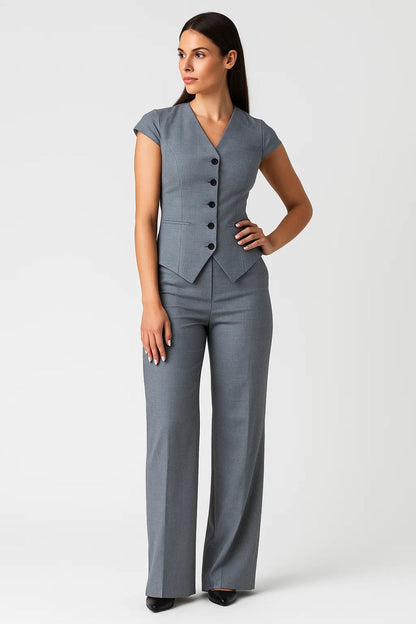 Zweiteiliges Set | Kurzarm-Blazerstil mit Hose | Elegante Schlichtheit