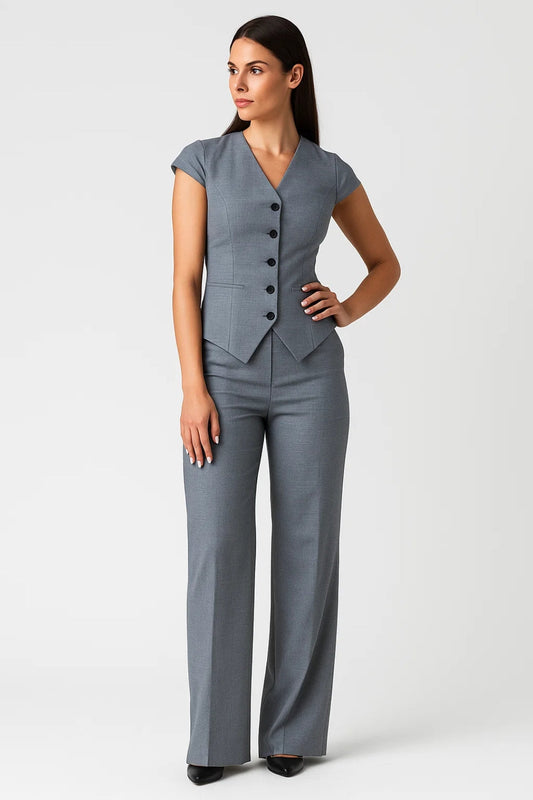 Zweiteiliges Set | Kurzarm-Blazerstil mit Hose | Elegante Schlichtheit