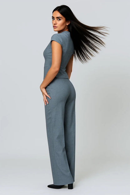 Zweiteiliges Set | Kurzarm-Blazerstil mit Hose | Elegante Schlichtheit