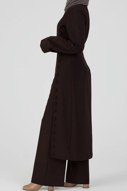 Zweiteiliges Set | Langes Oberteil mit Knopfleiste und Hose | Klassische Eleganz