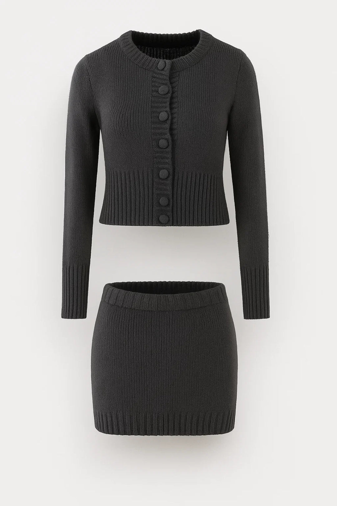 Zweiteiliges Set | Strickjacke und kurzer Rock | Schlicht und elegant