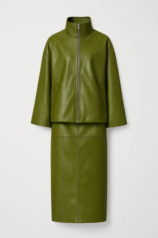 Zweiteiliges Set | Weit geschnittene Jacke und gerader Rock | Schlichte Eleganz