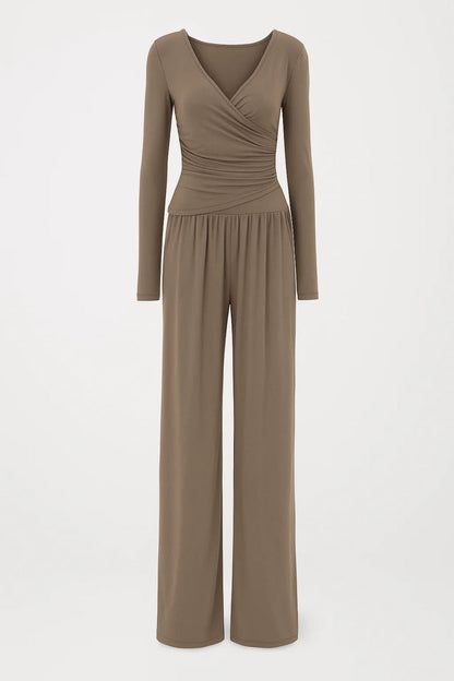 Zweiteiliges Set | Wickeloberteil mit weiter Hose | Elegante Schlichtheit