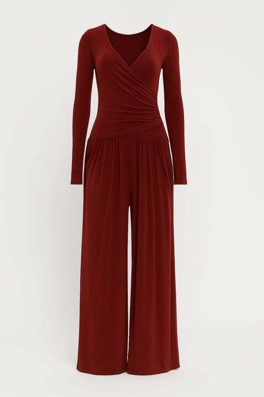 Zweiteiliges Set | Wickeloberteil mit weiter Hose | Elegante Schlichtheit