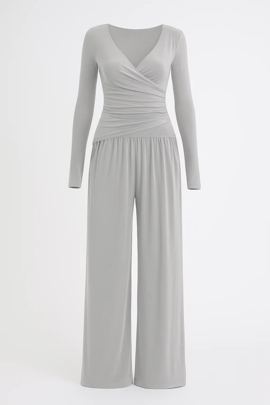 Zweiteiliges Set | Wickeloberteil mit weiter Hose | Elegante Schlichtheit