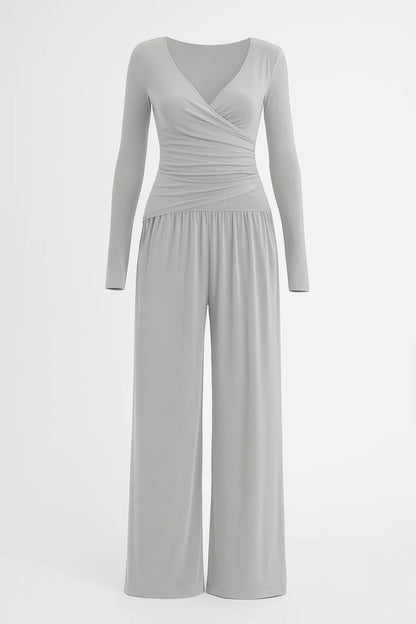 Zweiteiliges Set | Wickeloberteil mit weiter Hose | Elegante Schlichtheit