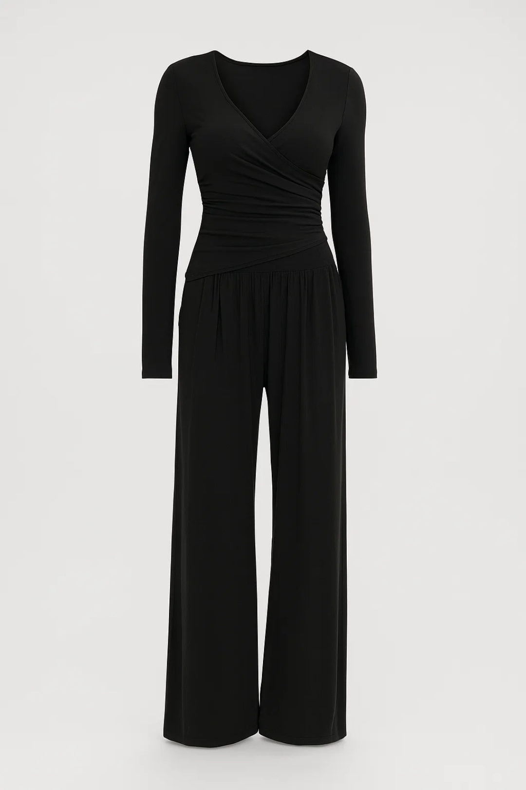 Zweiteiliges Set | Wickeloberteil mit weiter Hose | Elegante Schlichtheit