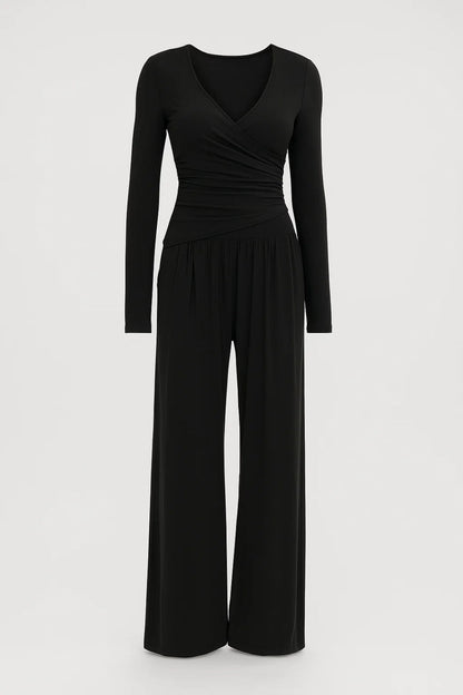 Zweiteiliges Set | Wickeloberteil mit weiter Hose | Elegante Schlichtheit