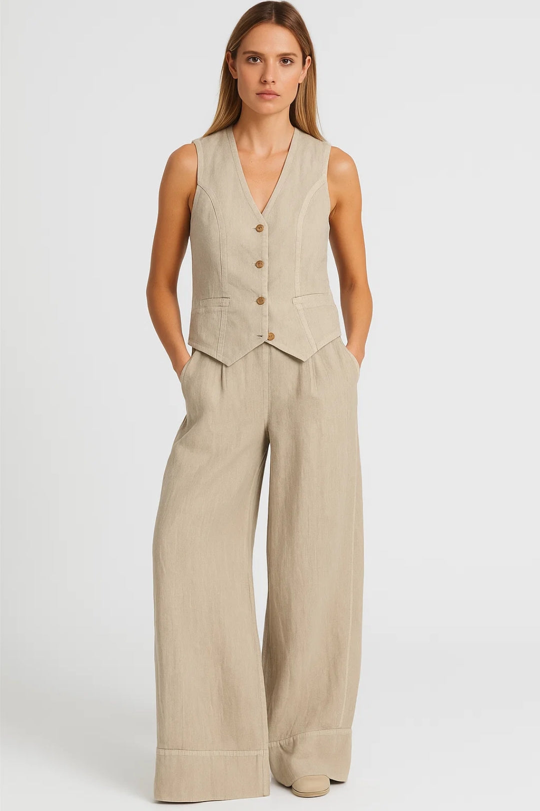 Zweiteiliges Set | Ärmellose Weste mit weiter Hose | Zeitlose Eleganz