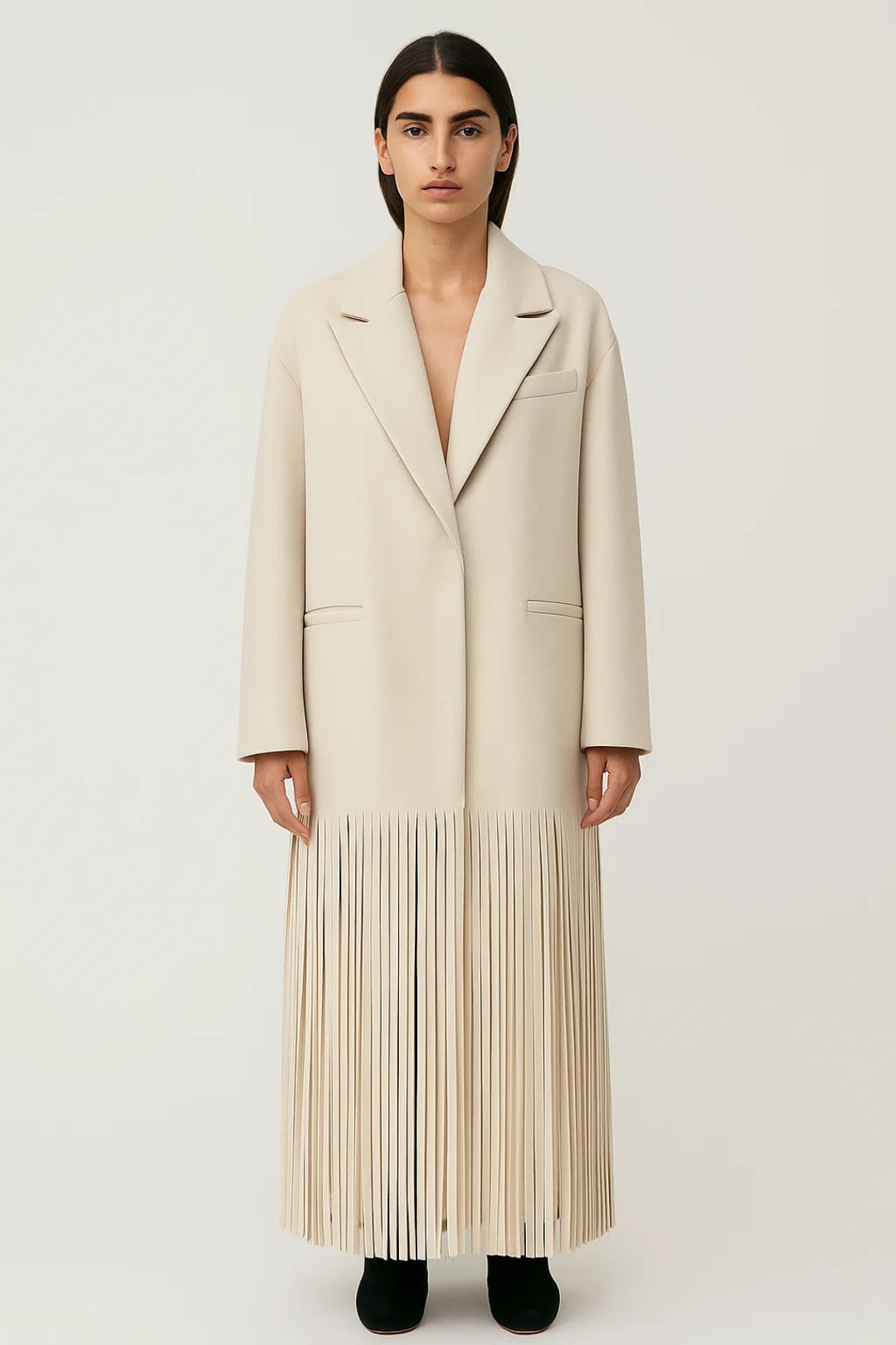 Mantel Lang | Gerade Passform mit Fransen | Moderner Boho-Stil