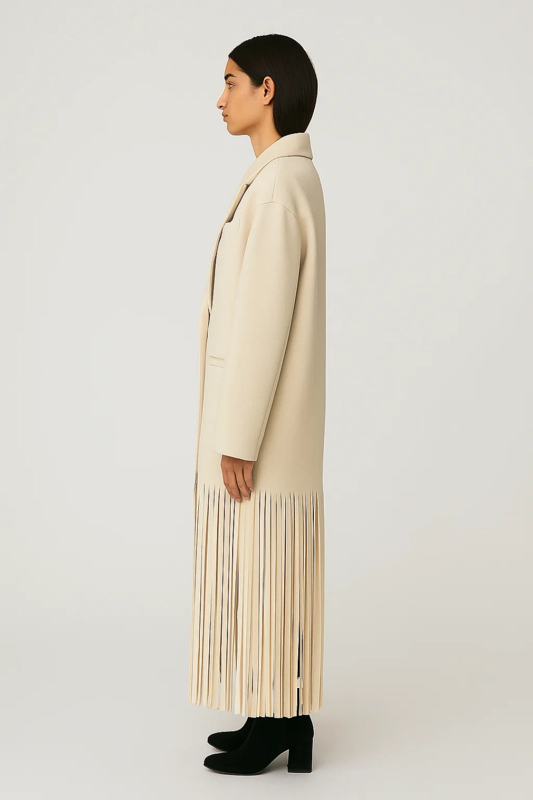 Mantel Lang | Gerade Passform mit Fransen | Moderner Boho-Stil