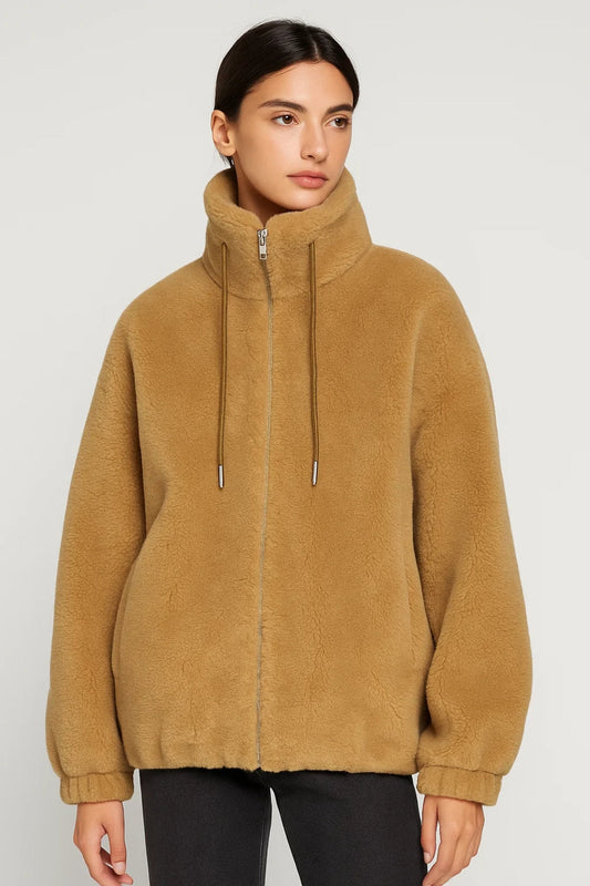 Kuschelige Damenjacke mit Reissverschluss | Hoher Kragen und Kordelzug | Weich und Alltagstauglich