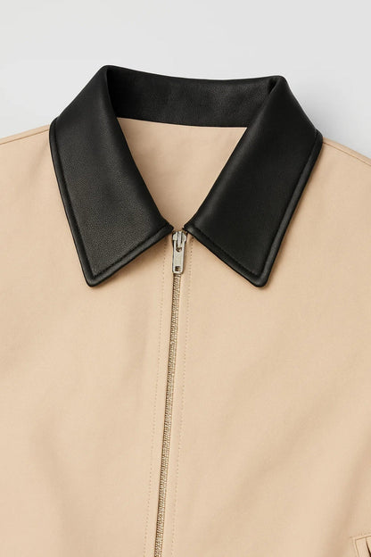 Kurze Damenjacke mit Kontrastkragen | Reissverschluss und klarer Schnitt | Minimalistisch und Zeitlos