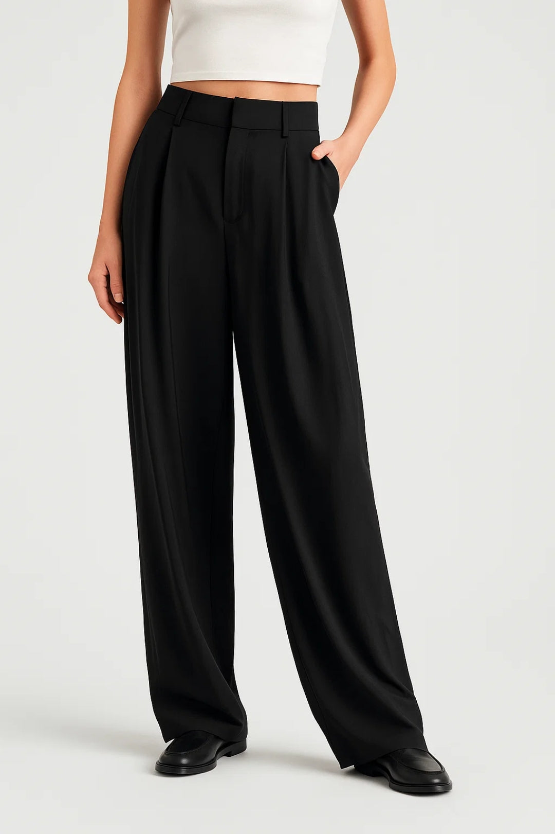 Weite Stoffhose in Schwarz | High-Waist | Elegant & Zeitlos