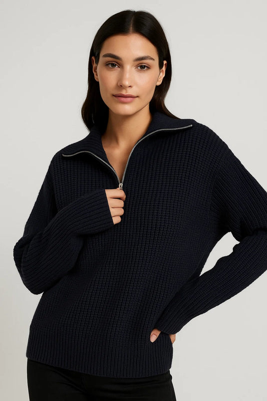 Strickpullover mit Reißverschluss | Grobstrick | Zeitlos & Bequem