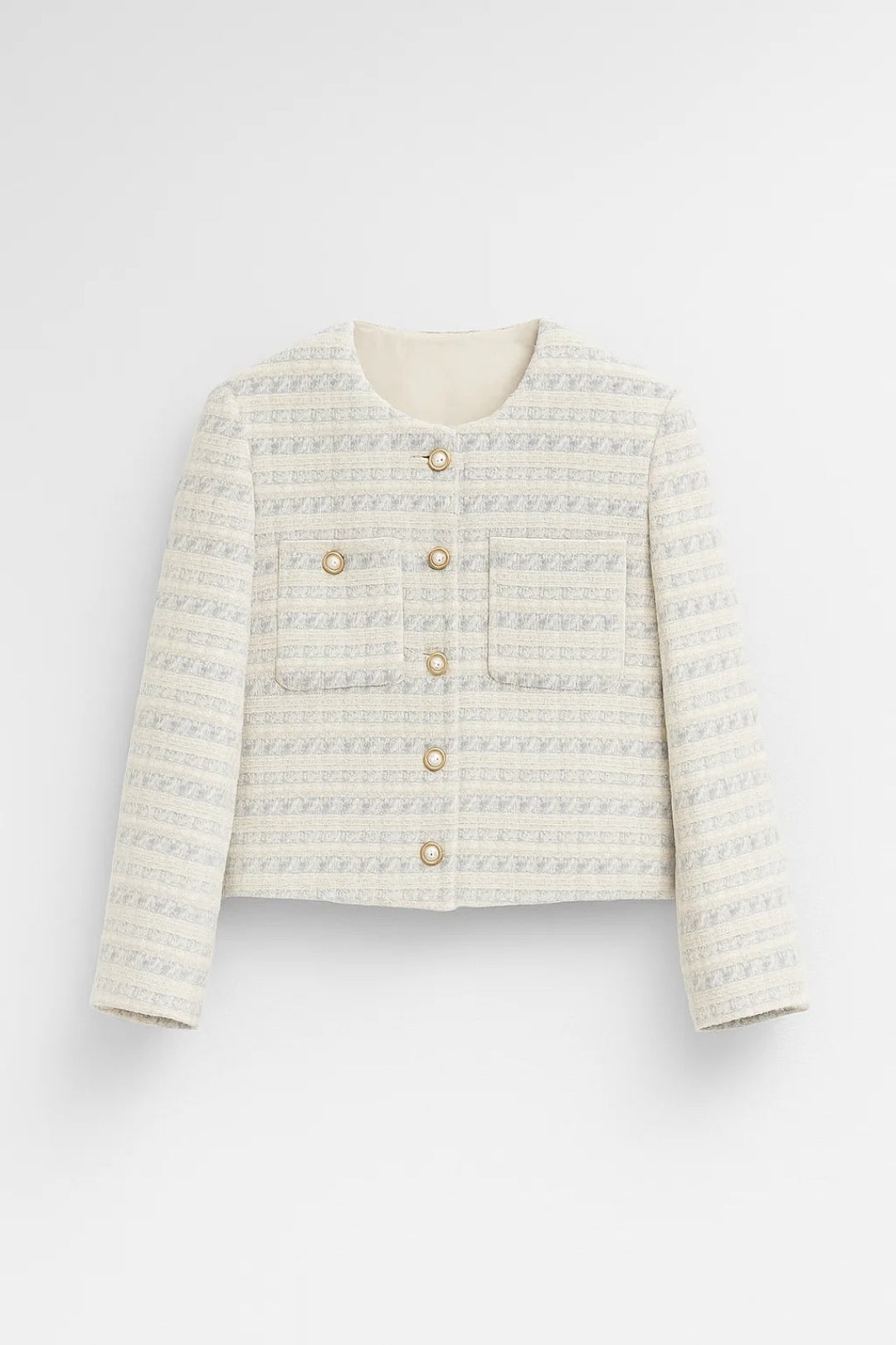 Bouclé-Jacke | Kurz geschnitten | Mit Perlenknöpfen