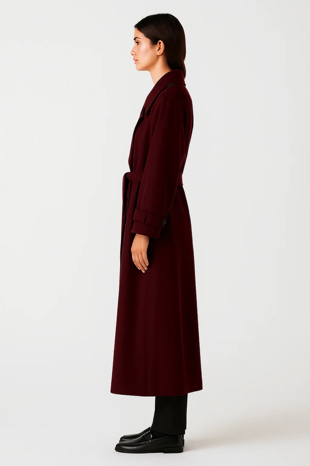 Langer Damen Trenchmantel mit Bindegürtel | Zweireihig mit Reverskragen | Elegant und Feminin