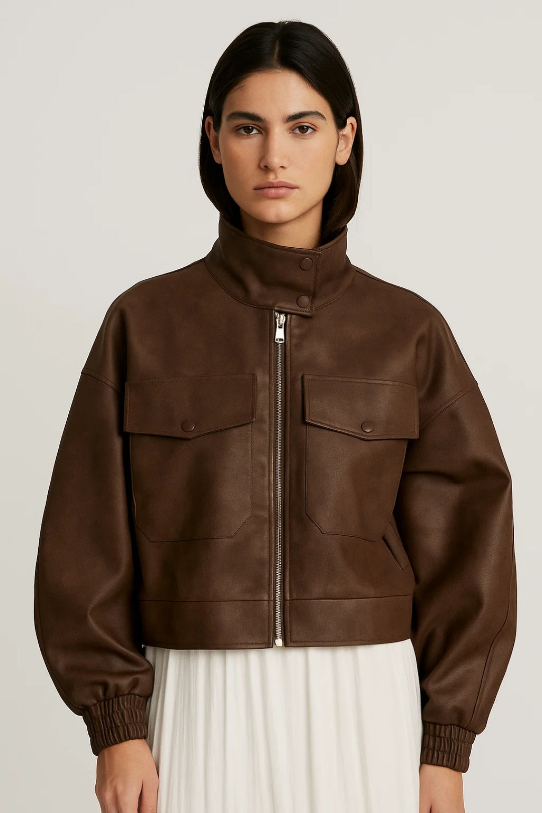 Kurze Damenjacke | Stehkragen mit Taschen-Details | Moderner Utility-Stil