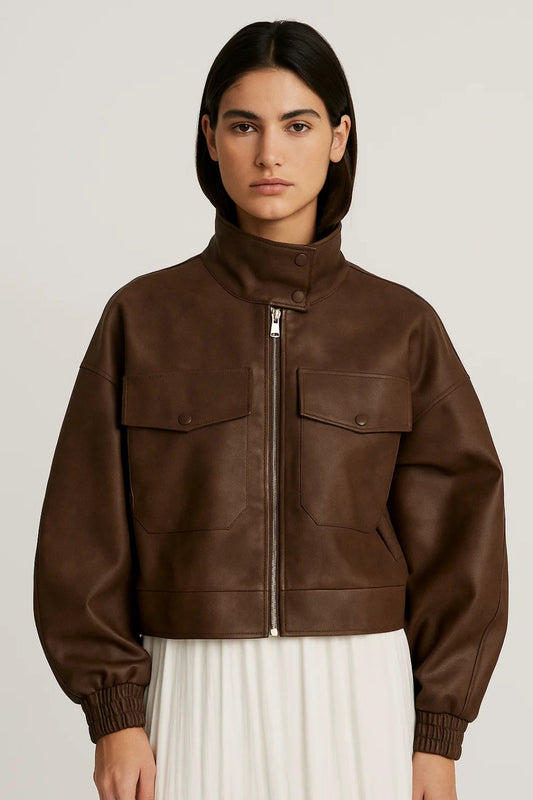 Kurze Damenjacke | Stehkragen mit Taschen-Details | Moderner Utility-Stil