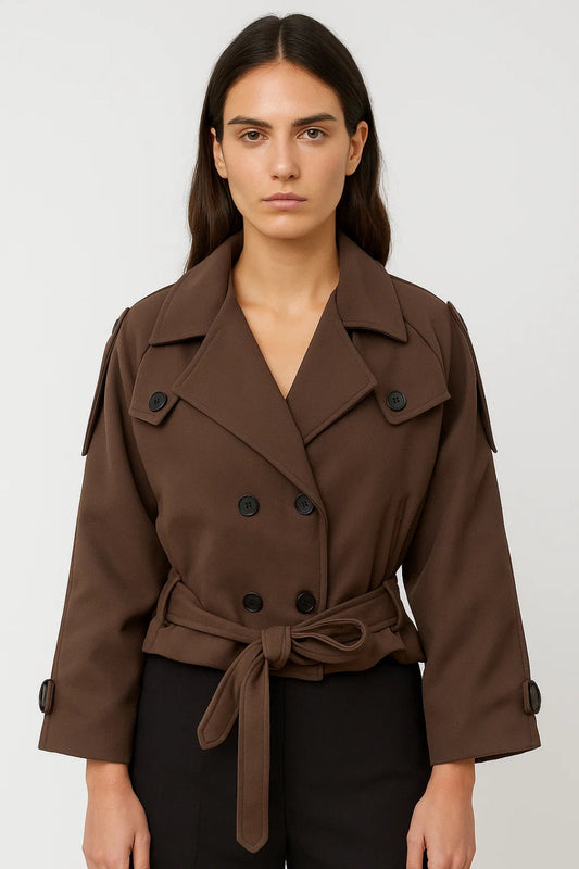 Kurz-Trenchcoat mit Gürtel | Doppelreihig | Zeitloser Klassiker