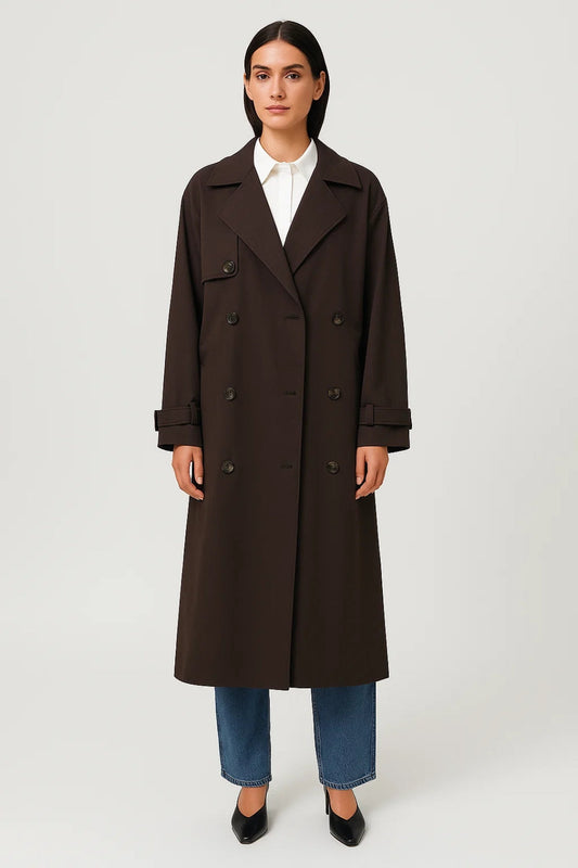 Langer Damen Trenchmantel | Zweireihiger Verschluss mit Gürtelelement | Klassisch und Funktional