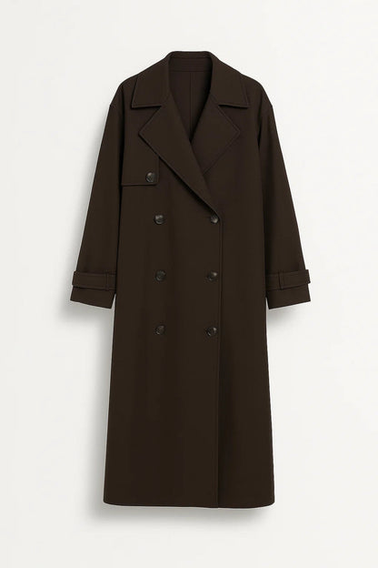 Langer Damen Trenchmantel | Zweireihiger Verschluss mit Gürtelelement | Klassisch und Funktional