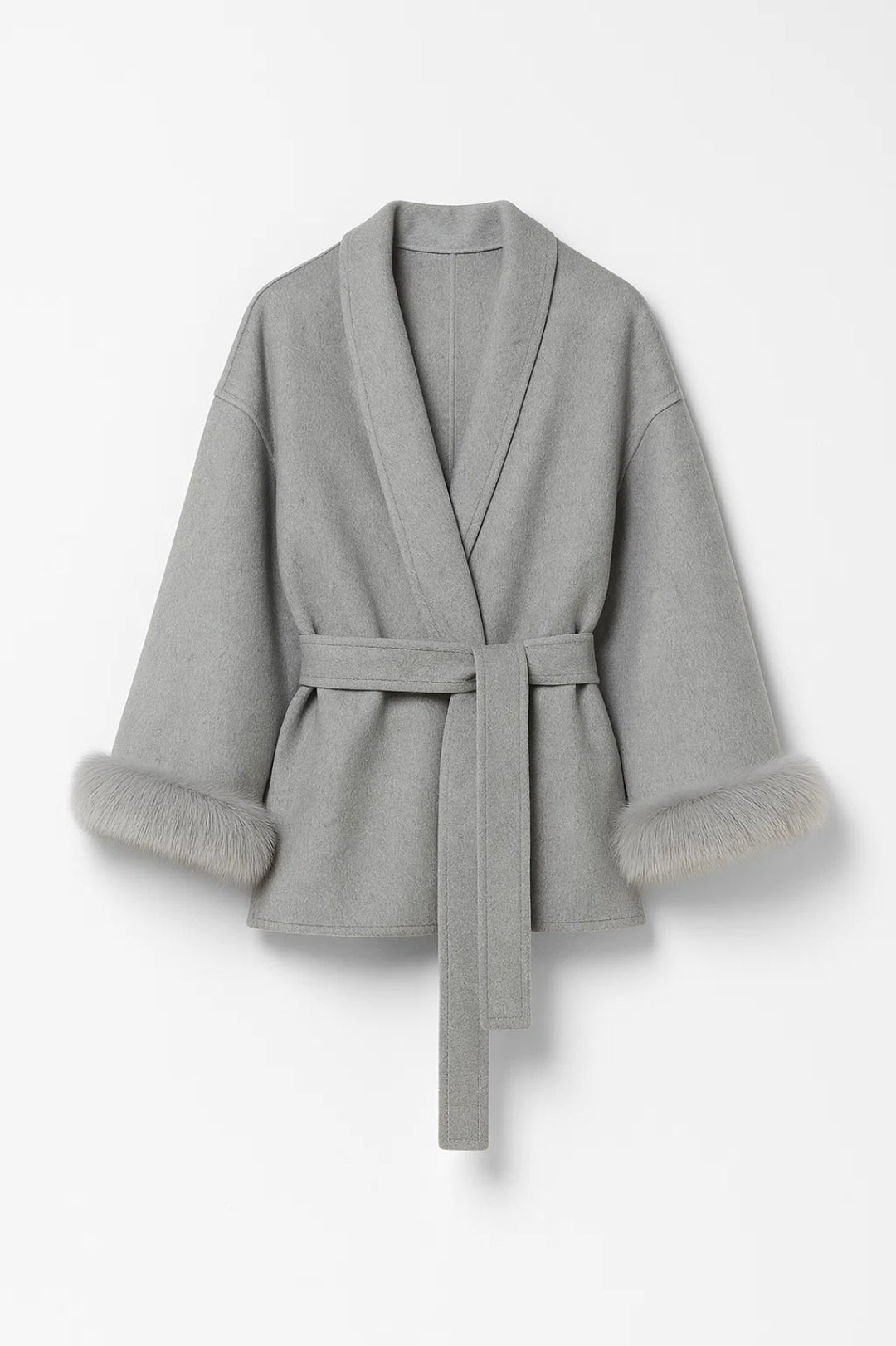 Wickeljacke mit Bindegürtel | Eleganter Schnitt | Mit Kunstfellbesatz