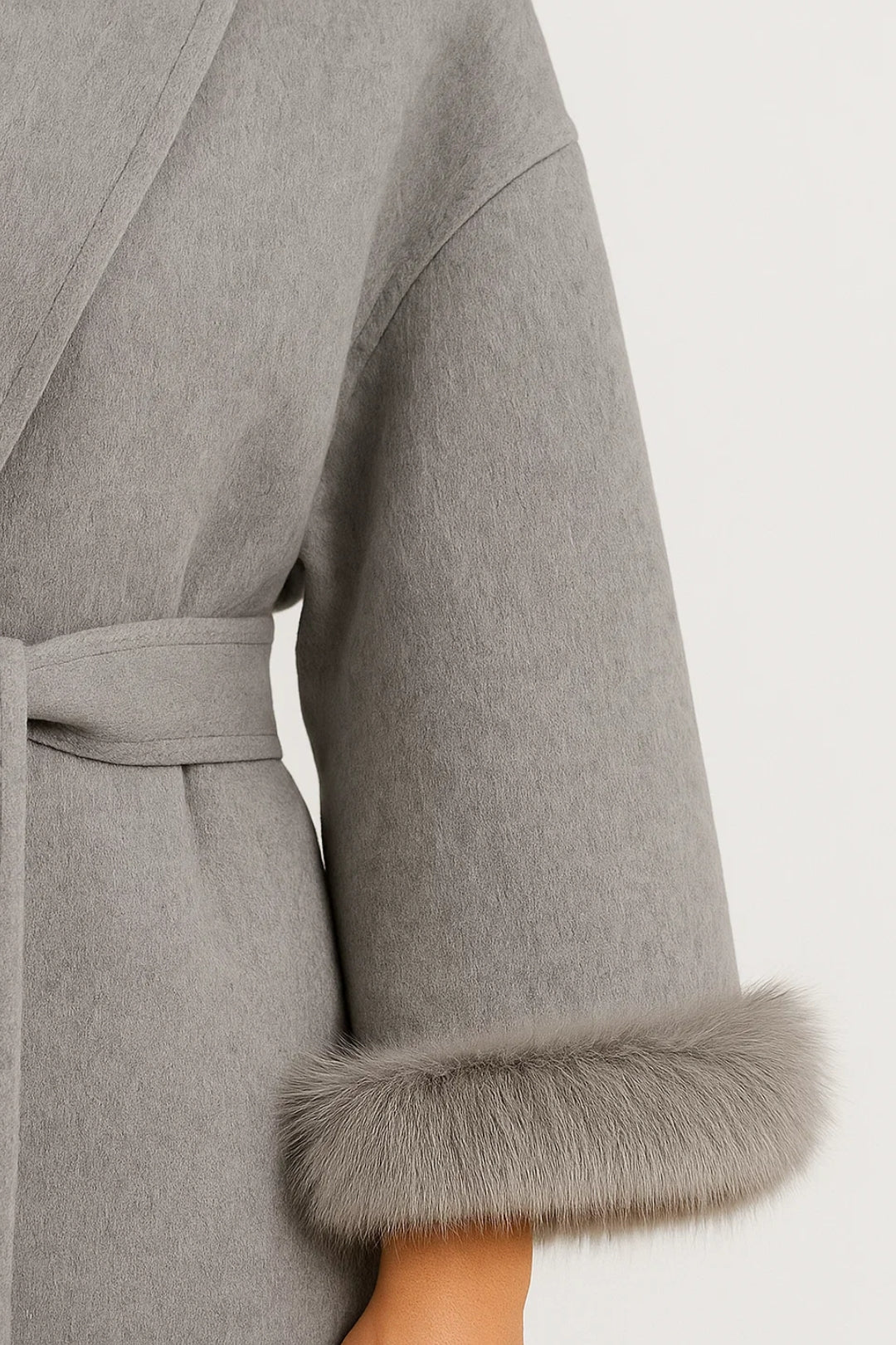 Wickeljacke mit Bindegürtel | Eleganter Schnitt | Mit Kunstfellbesatz