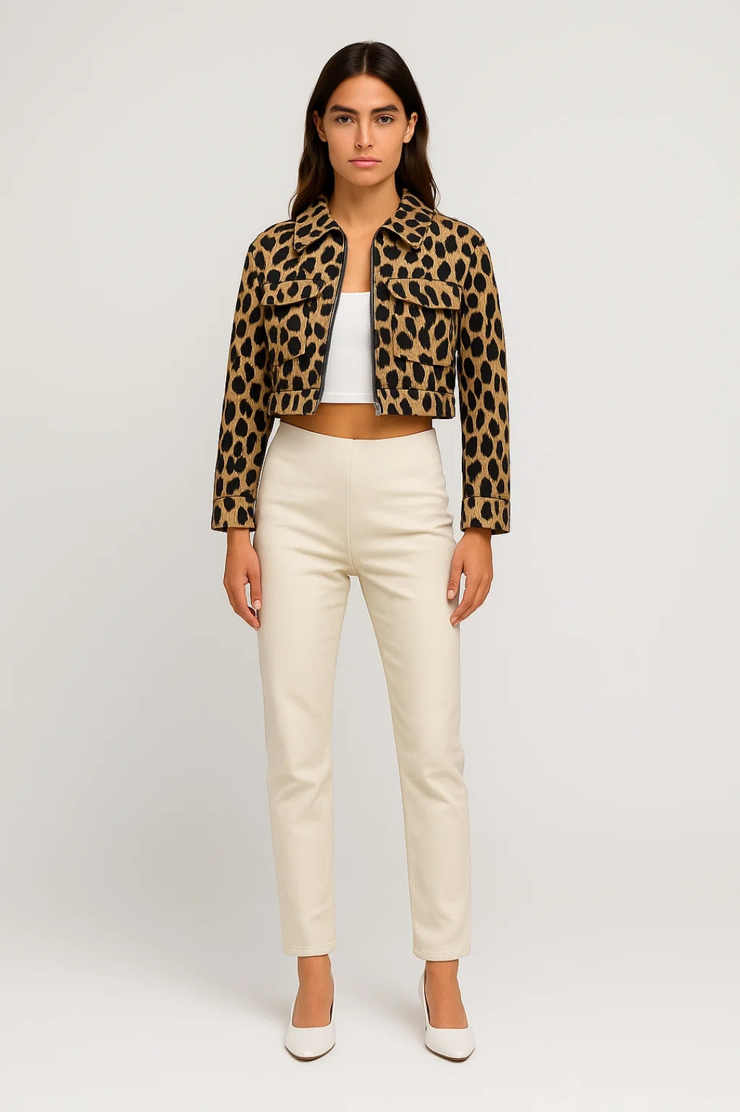 Kurze Damenjacke mit Animalmuster | Gerade Passform mit Reissverschluss | Ausdrucksstark und Modern