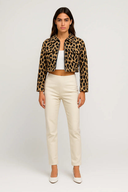 Kurze Damenjacke mit Animalmuster | Gerade Passform mit Reissverschluss | Ausdrucksstark und Modern