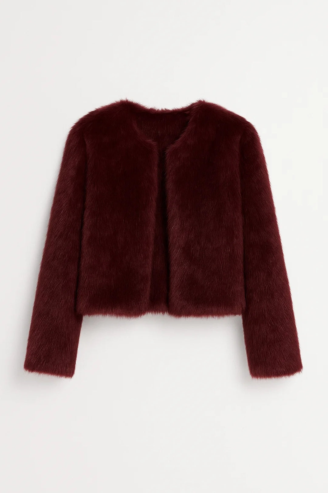 Kurze Damenjacke mit Felloptik | Offenes Design ohne Kragen | Elegant und Kuschelig